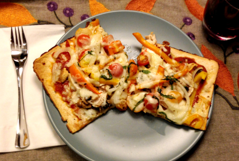 My "Kitchen Sink" pizza: serves 2 hungry adults and a toddler